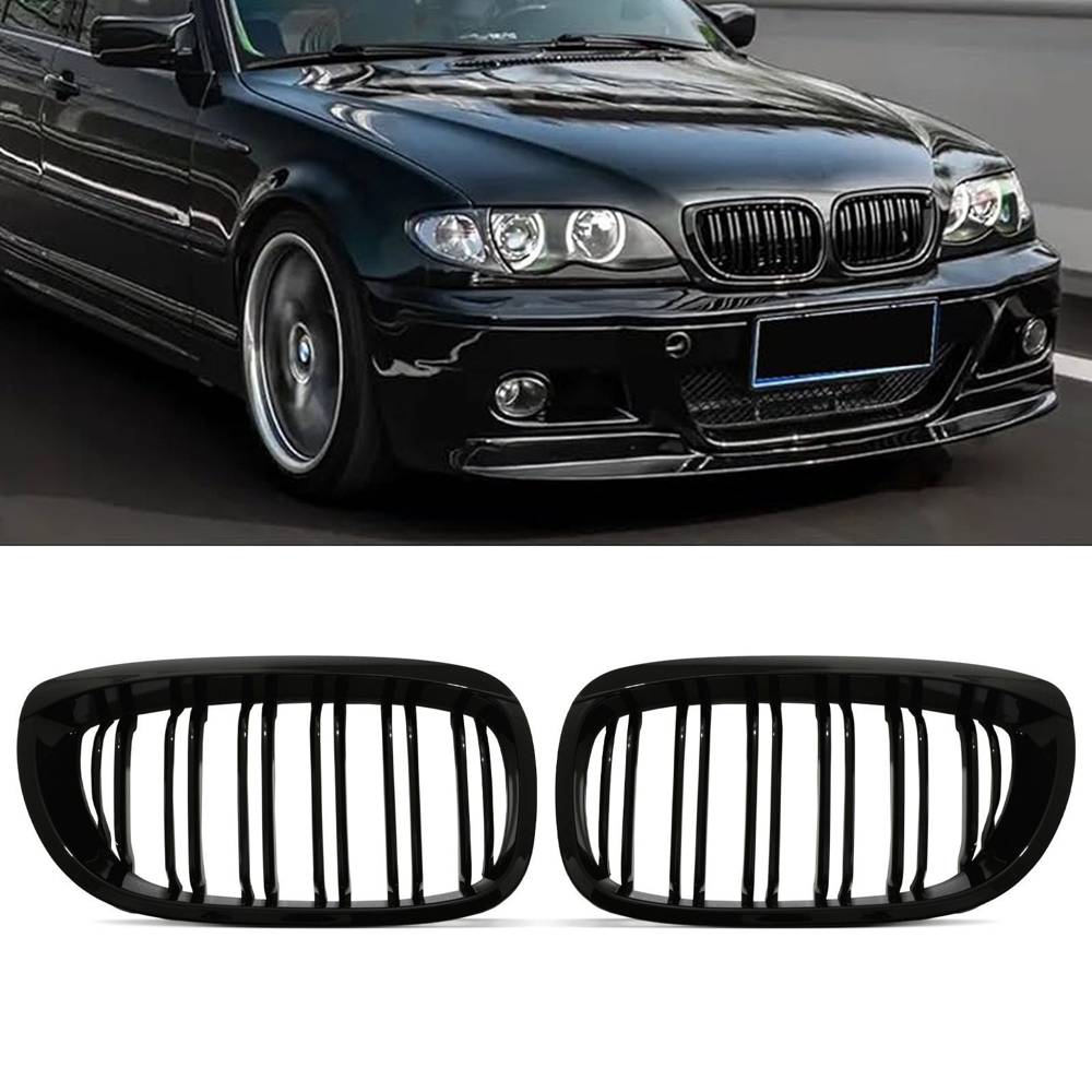 Gloss Black Front Kidney Grilles – BMW 3 Series E46 2 Door LCI 02-05-Gravity Performance