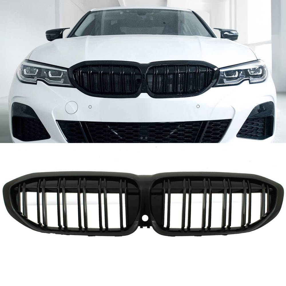 Gloss Black Front Double Kidney Grilles – BMW 3 Series G20 19-22-Gravity Performance