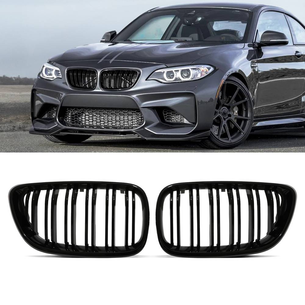 Gloss Black Front Kidney Grilles – BMW 2 Series F22 14-21-Gravity Performance