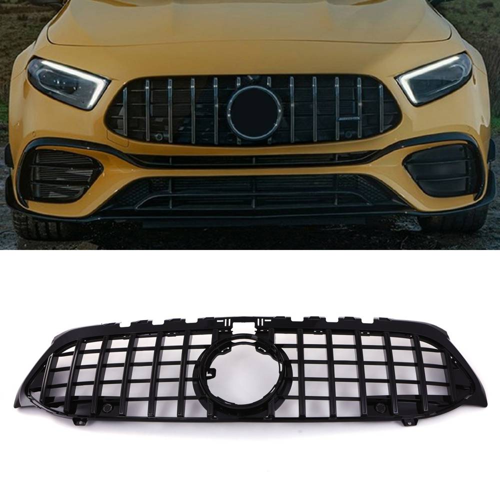 Panamericana Style Front Grille Gloss Black with Camera Hole – Mercedes A Class W177 2018+-Gravity Performance
