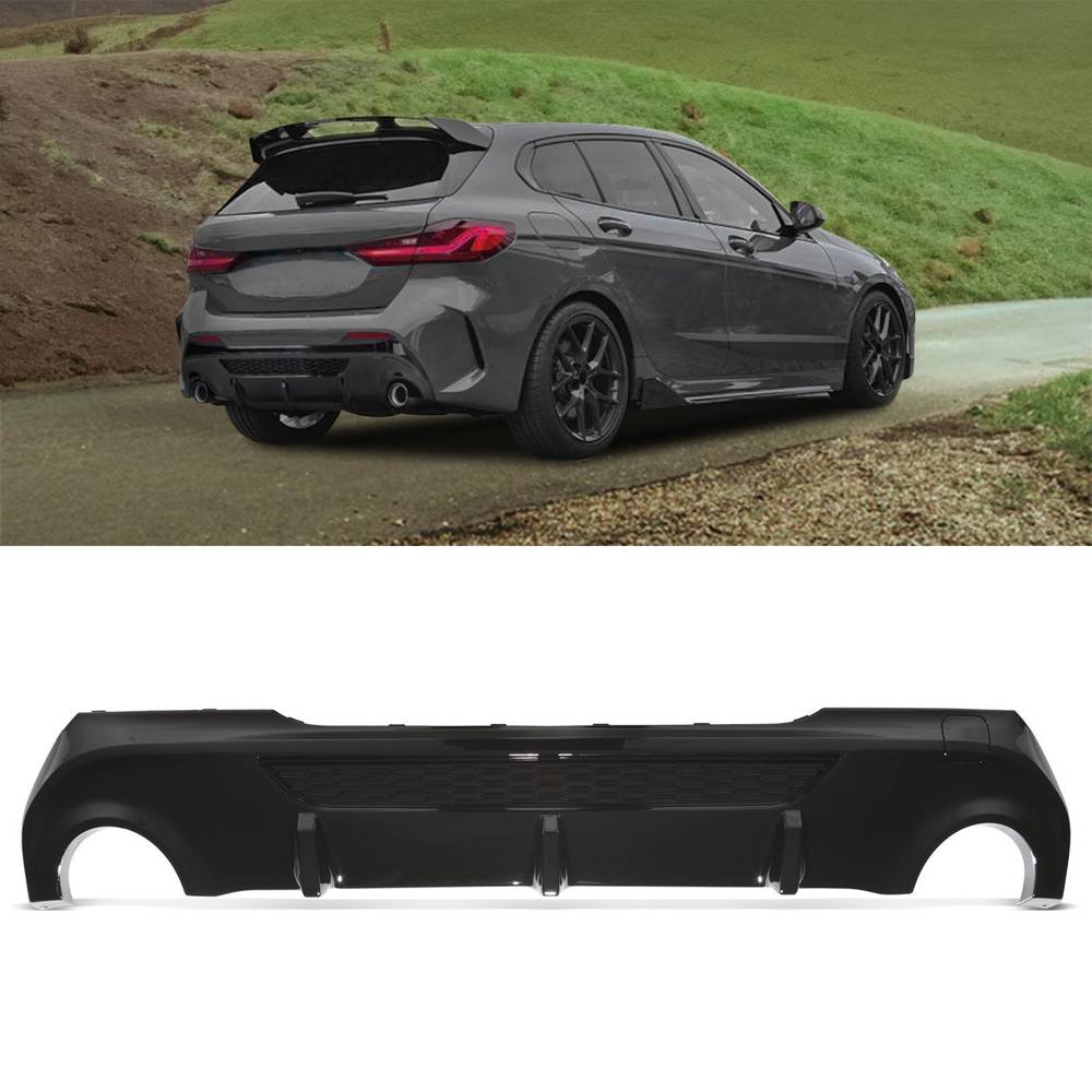 Gloss Black Dual Exit Rear Diffuser – BMW 1 Series M135i F40 2019+-Gravity Performance
