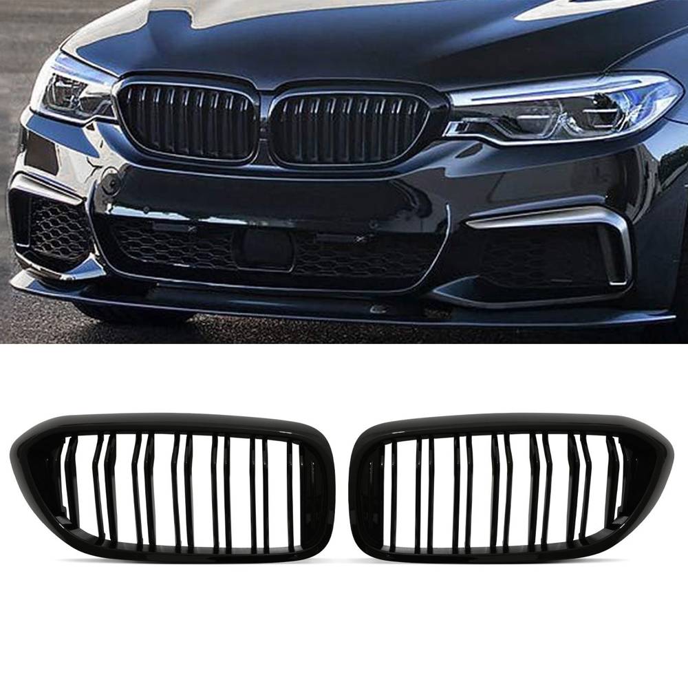 Gloss Black Single Slat Front Grilles – BMW 5 Series G30 17-20-Gravity Performance