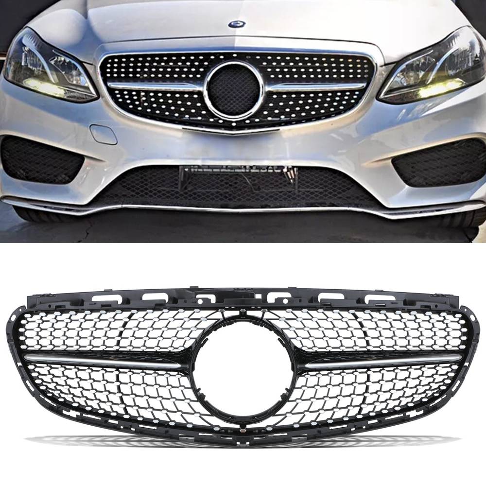 Gloss Black Diamond Style Front Grille – Mercedes E Class S212 14-16-Gravity Performance