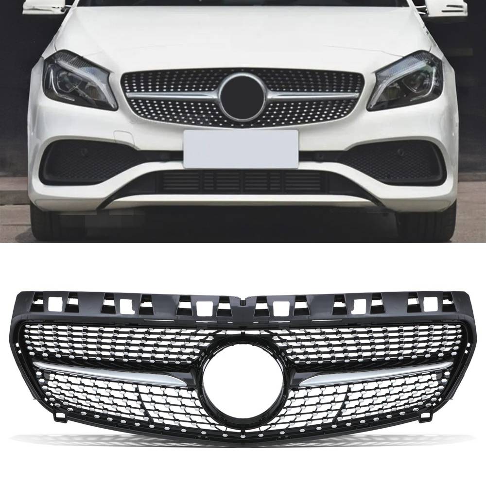 Diamond Style Gloss Black Front Grille – Mercedes Benz A Class W176 13-15-Gravity Performance