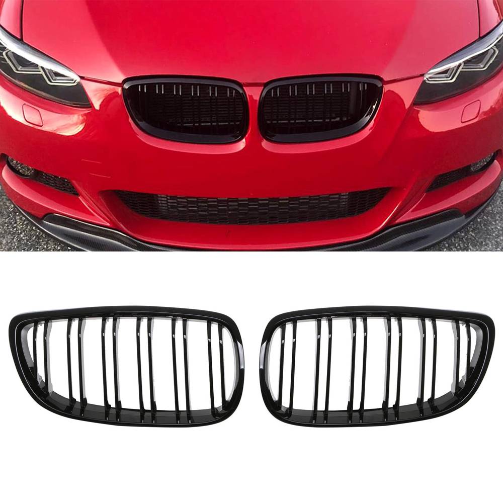 Gloss Black Front Kidney Grilles – BMW 3 Series E92 LCI 10-13-Gravity Performance