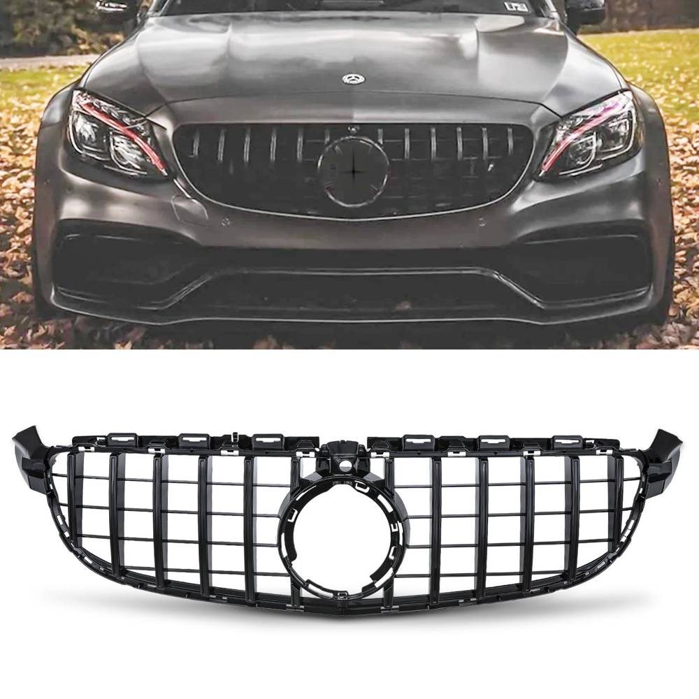 Panamericana GTR Style Gloss Black Grille With Camera Hole – Mercedes C63 AMG A205 19-21-Gravity Performance