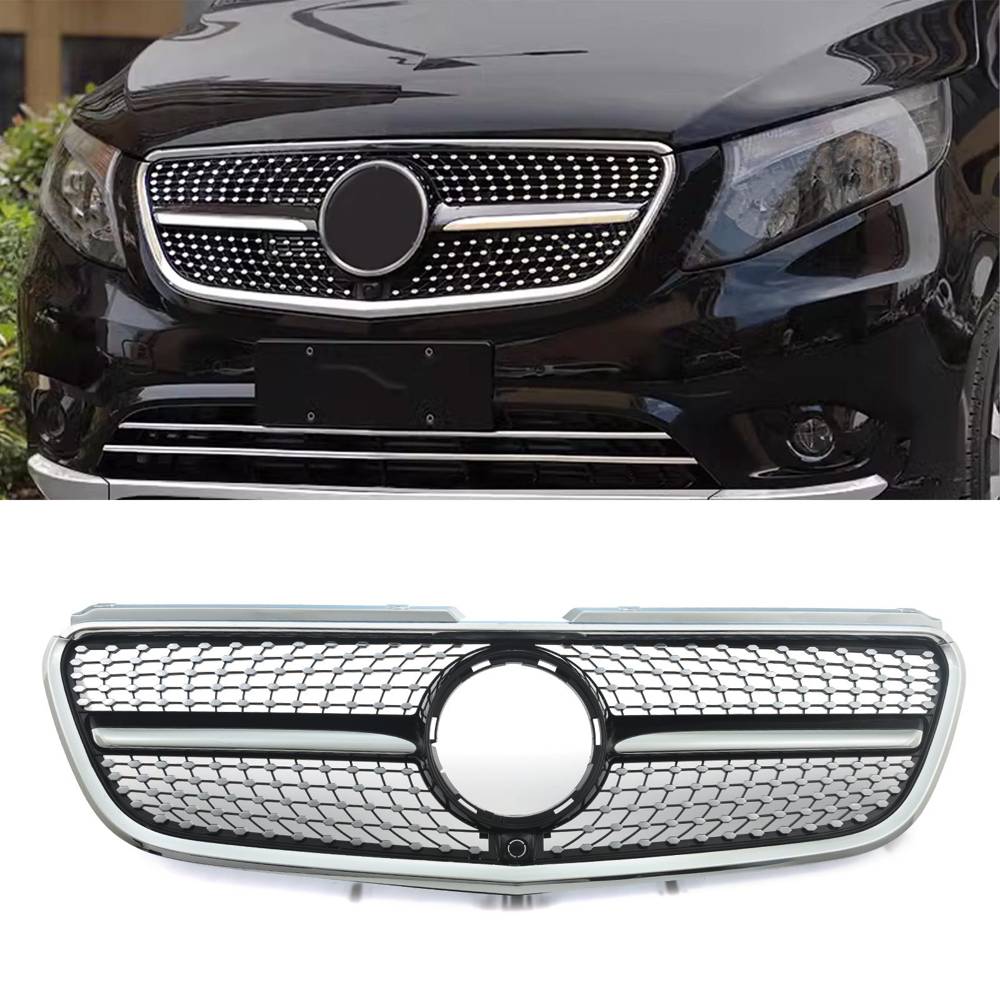 Gloss Black Diamond Style Front Grille – Mercedes Benz V-Class Vito W447 14-23-Gravity Performance