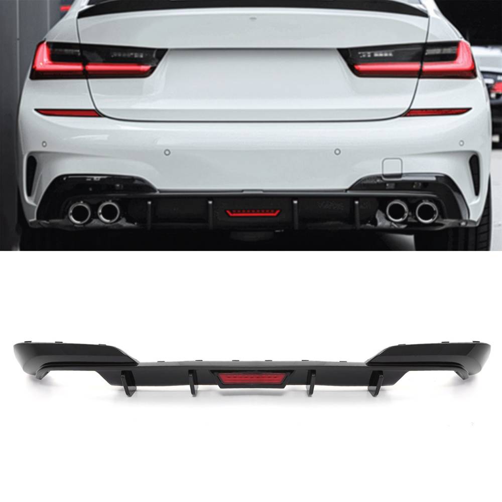Rear Quad Exit Diffuser with LED Rain Light Gloss Black – BMW 3 Series G20 Pre LCI 19-22-Gravity Performance