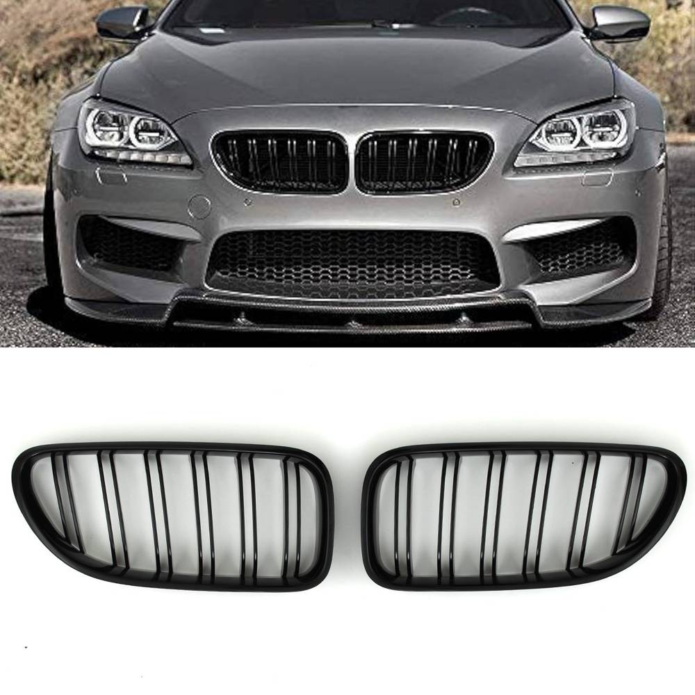 Gloss Black Front Double Kidney Grilles – BMW 6 Series F06 F12 11-18-Gravity Performance