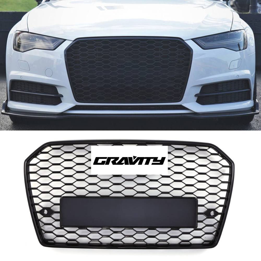 RS6 Style Front Honeycomb Badgeless Grille Black – Audi A6 C7.5 16-18-Gravity Performance