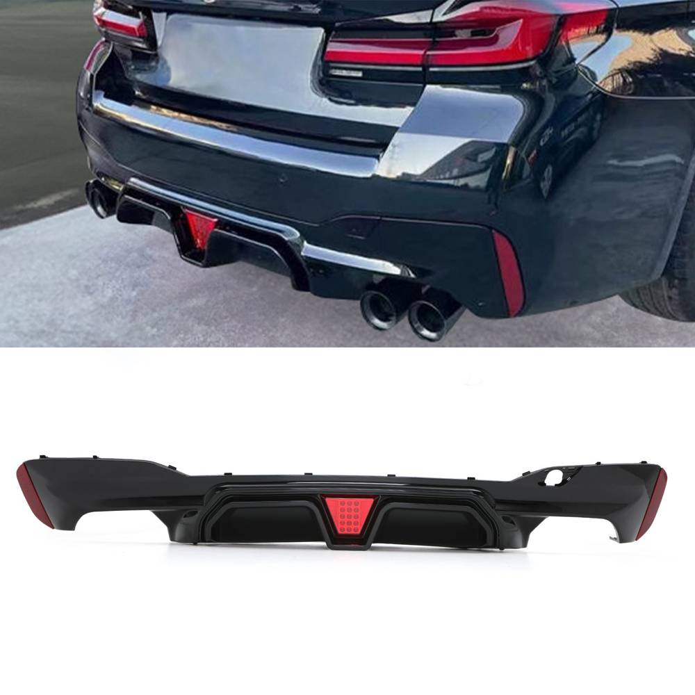 Rear Diffuser Lip with Rain Light Gloss Black – BMW 5 Series G30 17-20-Gravity Performance