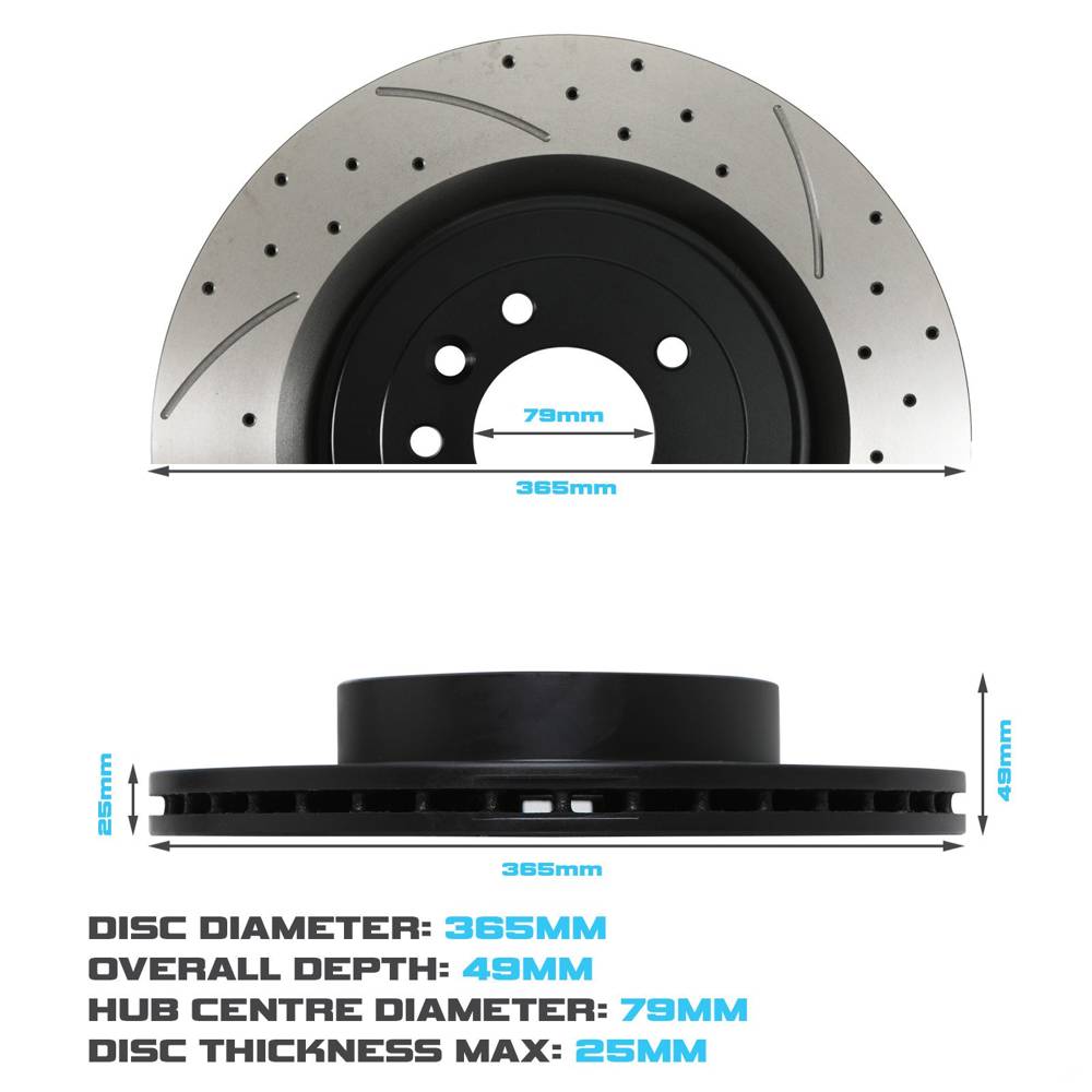 Rear Drilled Grooved Vented 365mm Brake Discs – Land Range Rover 4 Sv L405 18+