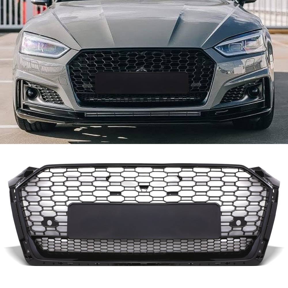 Front RS5 Quattro Style Badgeless Grille Gloss Black – Audi A5 B9 F5 17-20