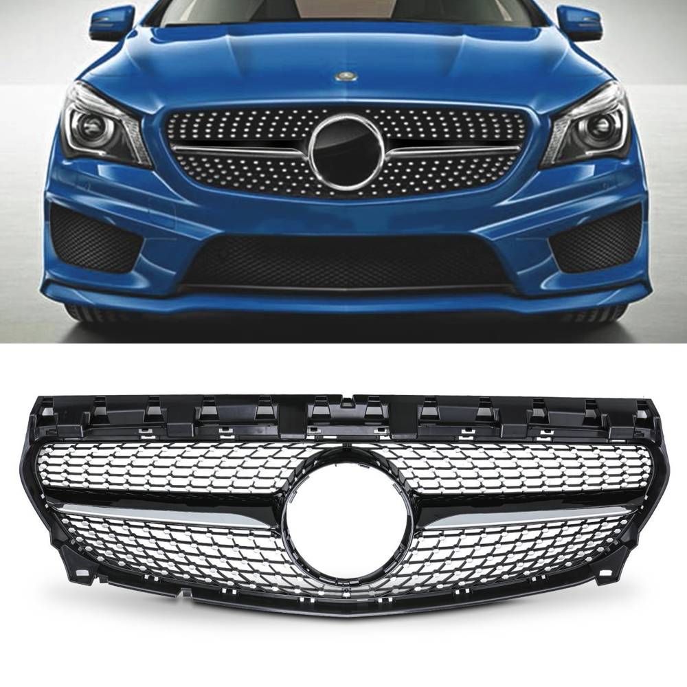Diamond Style Gloss Black Front Grille – Mercedes CLA C117 13-19-Gravity Performance