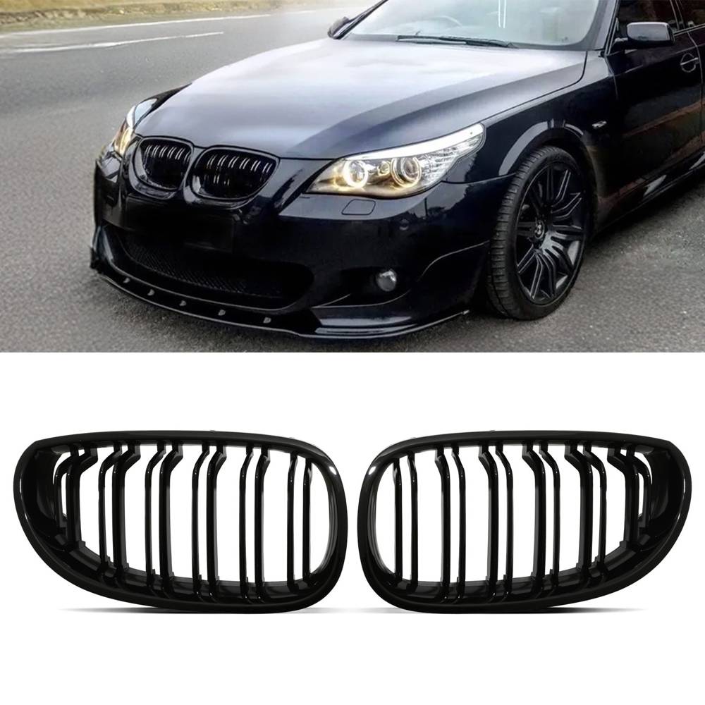 Gloss Black Double Bar Kidney Grille – BMW 5 Series E60 E61 04-10-Gravity Performance