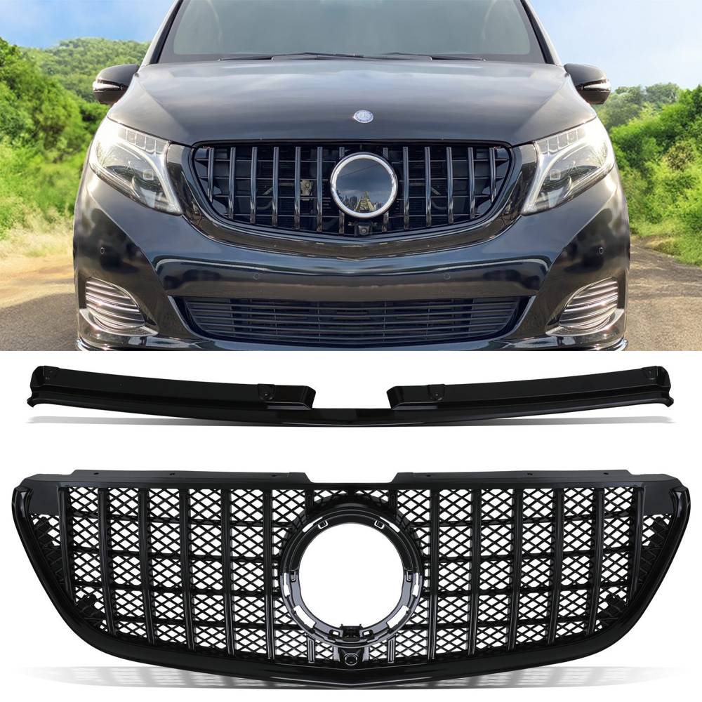 Gloss Black Panamericana GTR Style Front Grille – Mercedes Benz V-Class Vito W447 14-20-Gravity Performance