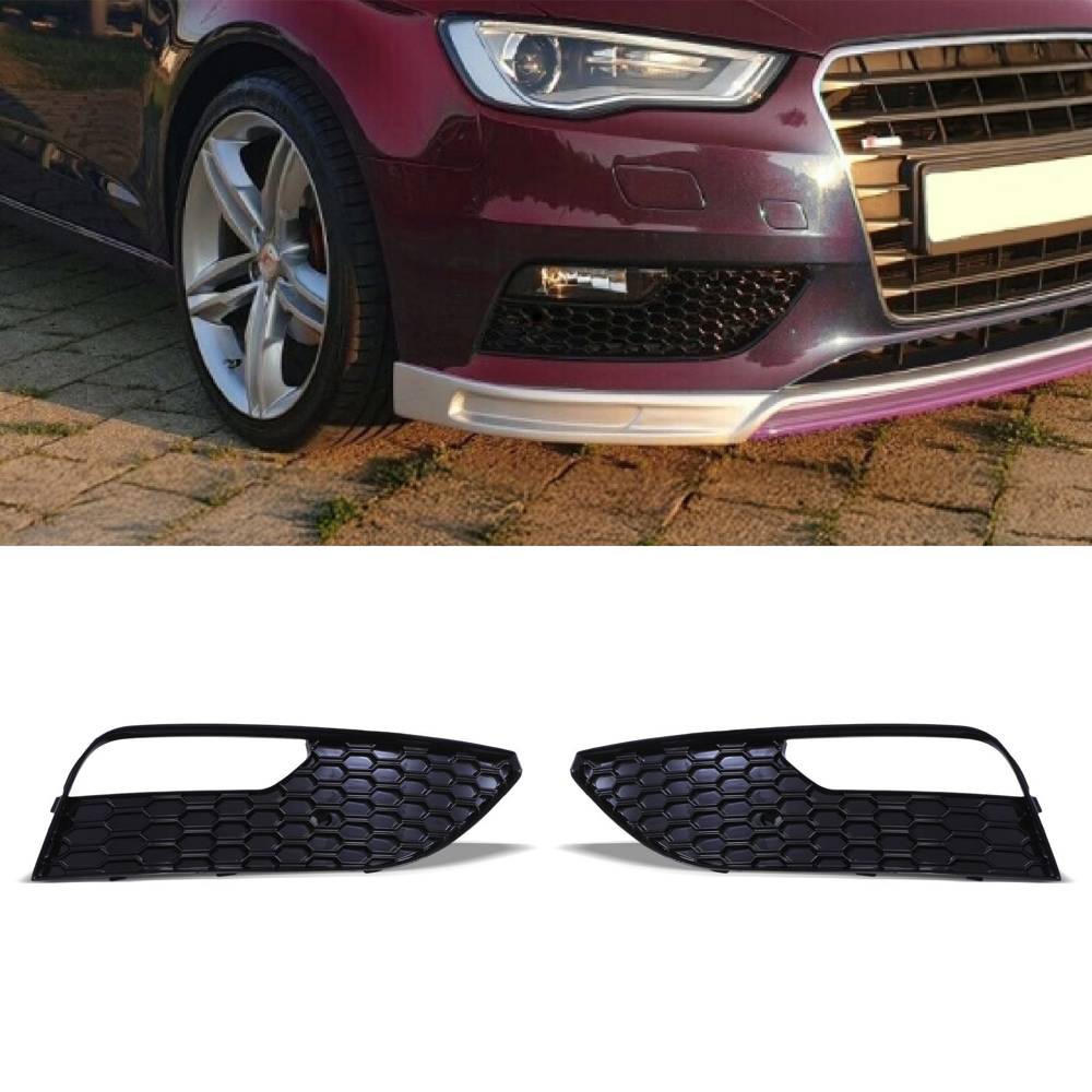 Front RS3 Style Fog Light Surrounds Gloss Black – Audi A3 8V 13-16-Gravity Performance