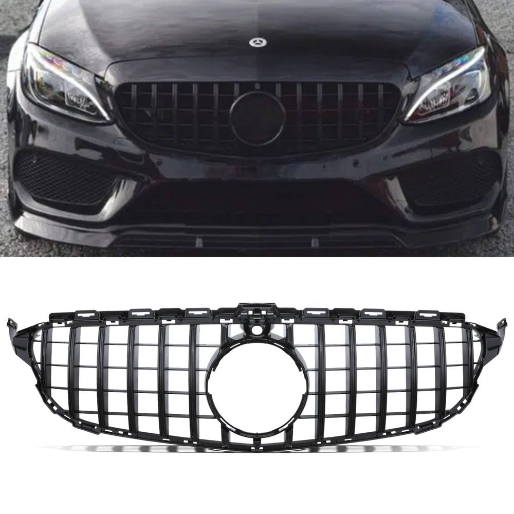 Panamericana GTR Style Gloss Black Grille With Camera Hole – Mercedes C Class C205 14-18-Gravity Performance