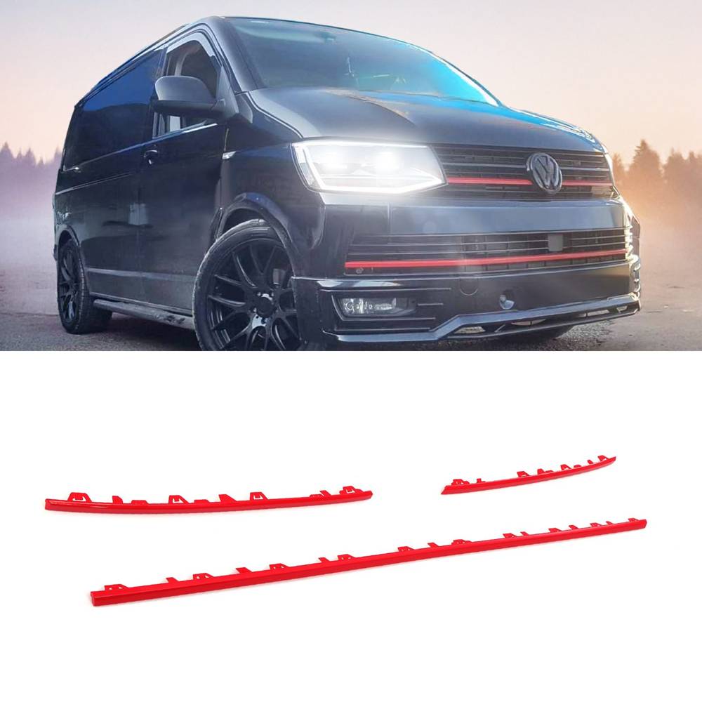 3 Piece Red Front Bumper Grille Trim – VW Transporter T6 16-19-Gravity Performance