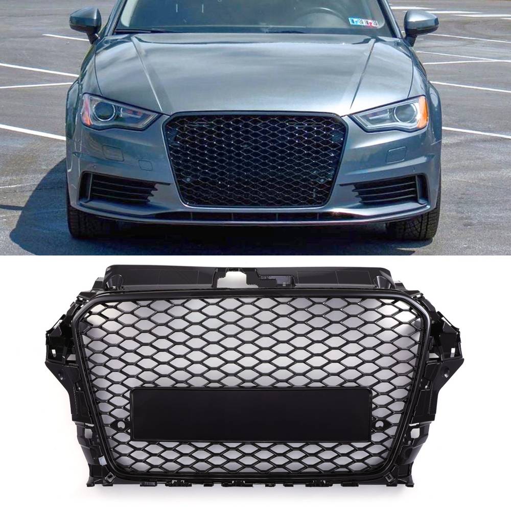 RS3 Style Front Honeycomb Badgeless Grille Black – Audi A3 8V 13-16