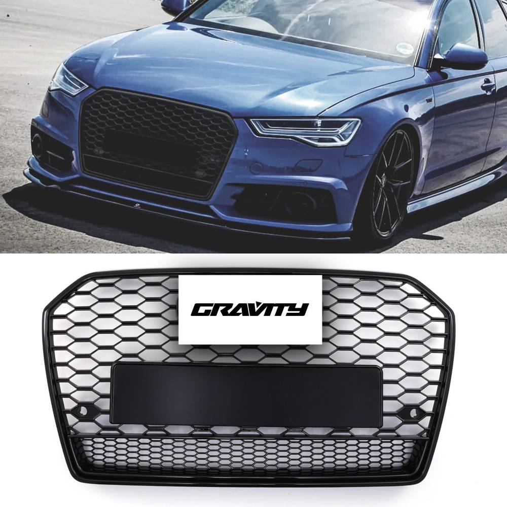 RS6 Style Front Honeycomb Grille Gloss Black – Audi A6 C7.5 16-18-Gravity Performance