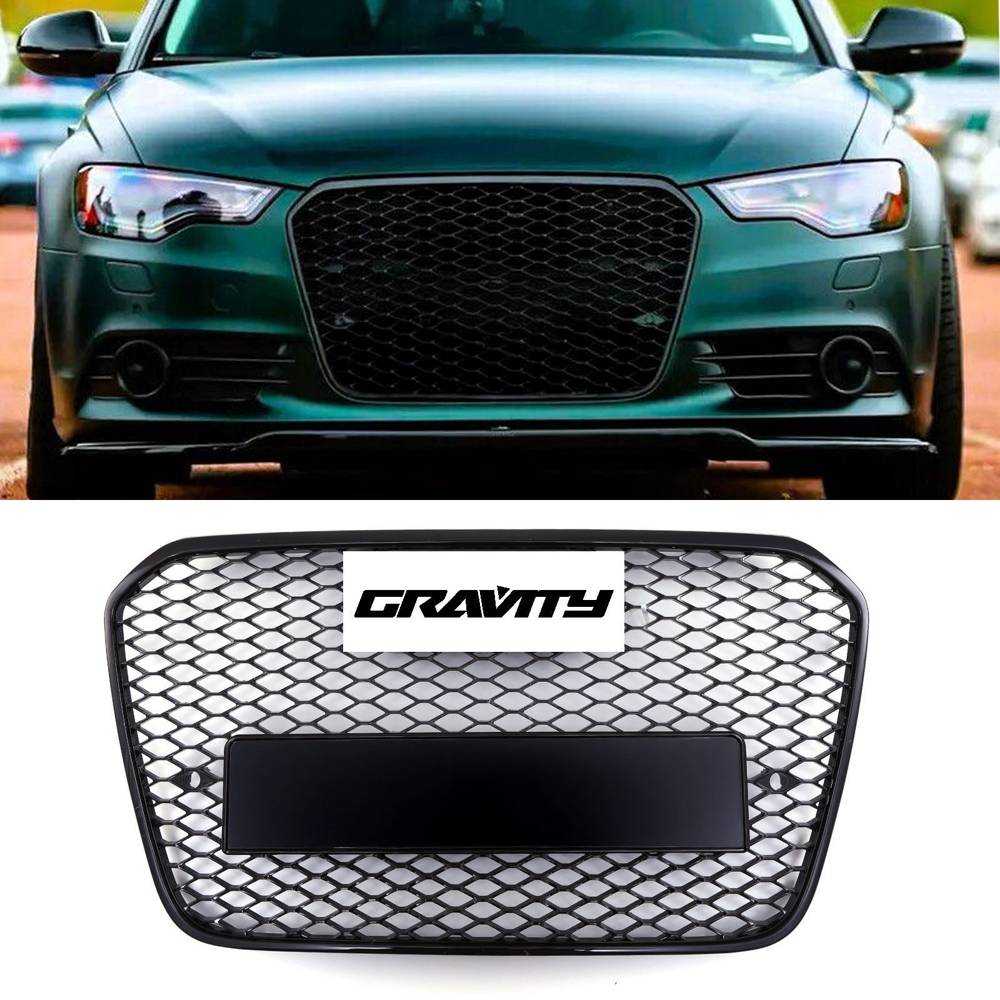 RS6 Style Front Honeycomb Grille Gloss Black – Audi A6 C7 11-15-Gravity Performance