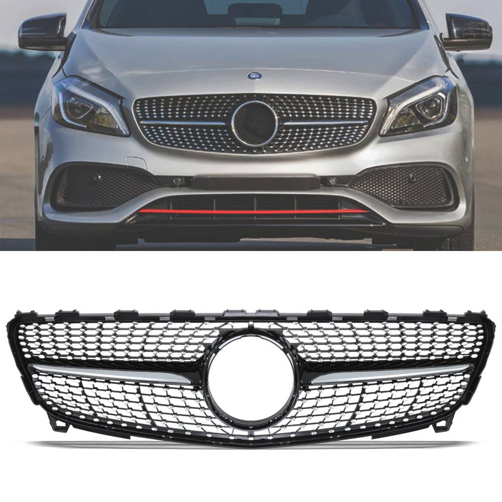 Diamond Style Gloss Black Front Grille – Mercedes Benz A Class W176 15-18-Gravity Performance