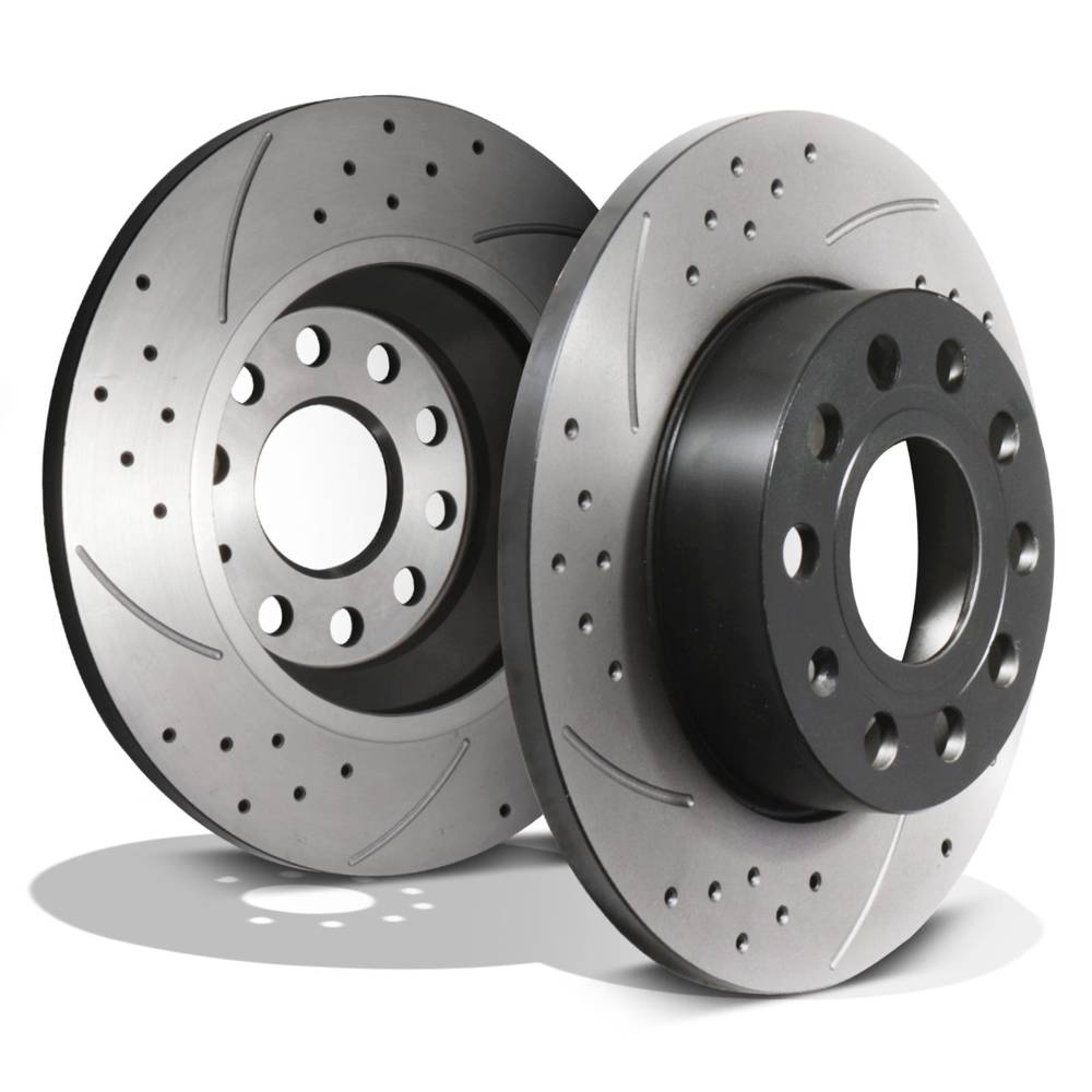 Rear Grooved Drilled 256mm Brake Discs – VW Caddy Jetta Scirocco 1.9 2.0 04-15-Gravity Performance