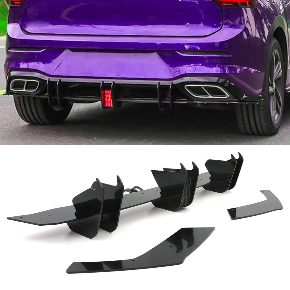 Rear Blade Diffuser with Rain Light Gloss Black – Volkswagen Golf R & R-Line MK8 2020+-Gravity Performance