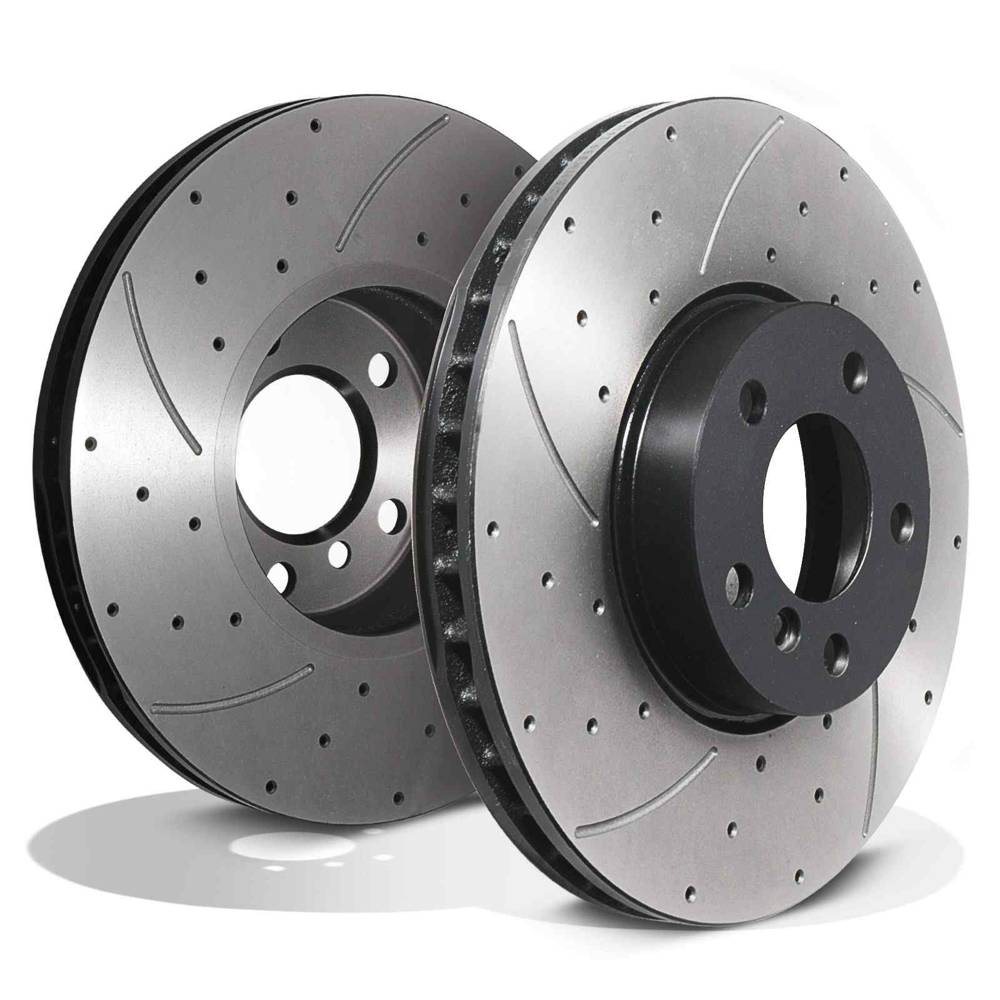 Front Drilled Grooved 332mm Brake Discs – BMW X5 E53 00-06-Gravity Performance