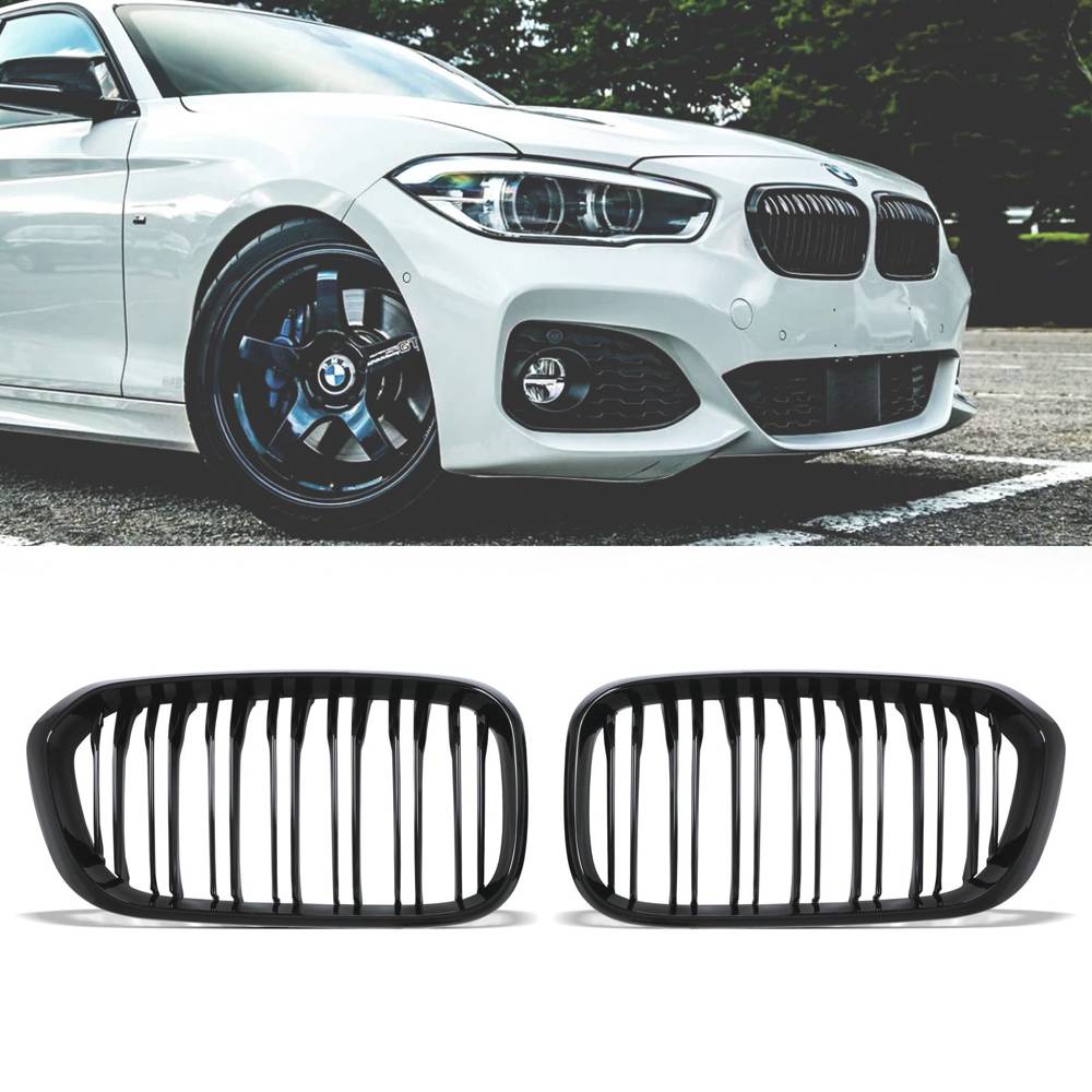 Gloss Black Front Kidney Grilles – BMW 1 Series F20 LCI 15-19-Gravity Performance