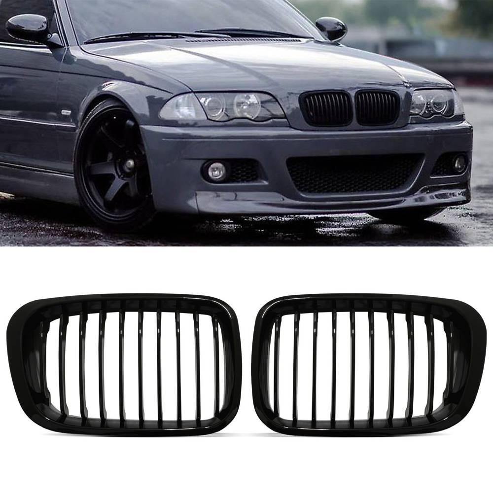 Gloss Black Front Kidney Grilles – BMW 3 Series E46 4 Door 99-01-Gravity Performance
