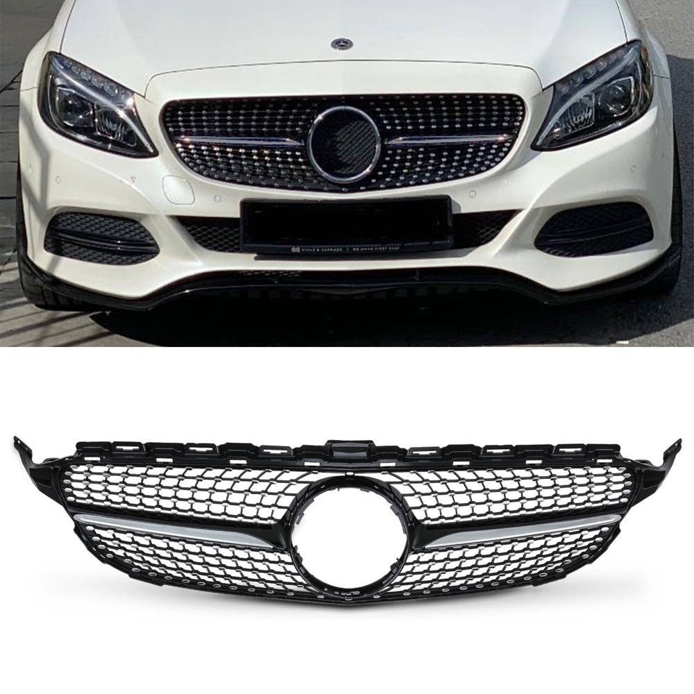 Diamond Style Gloss Black Grille – Mercedes C Class W205 14-18-Gravity Performance
