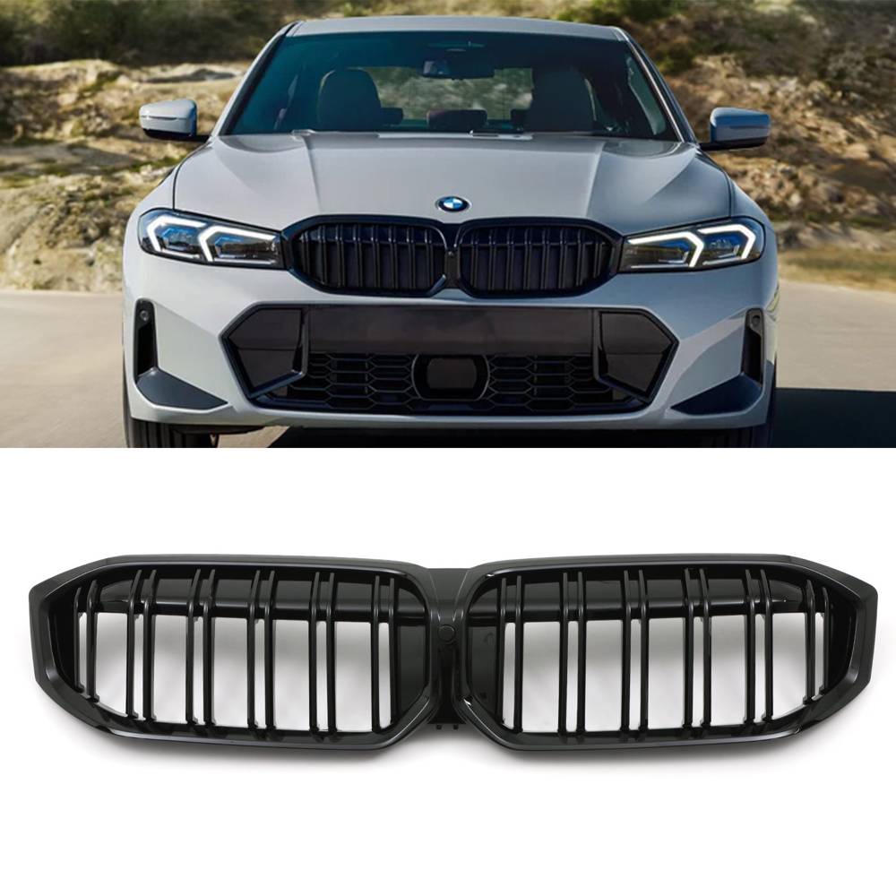 Gloss Black M Sport Style Kidney Grilles – BMW 3 Series G20 G21 LCI 2022+-Gravity Performance