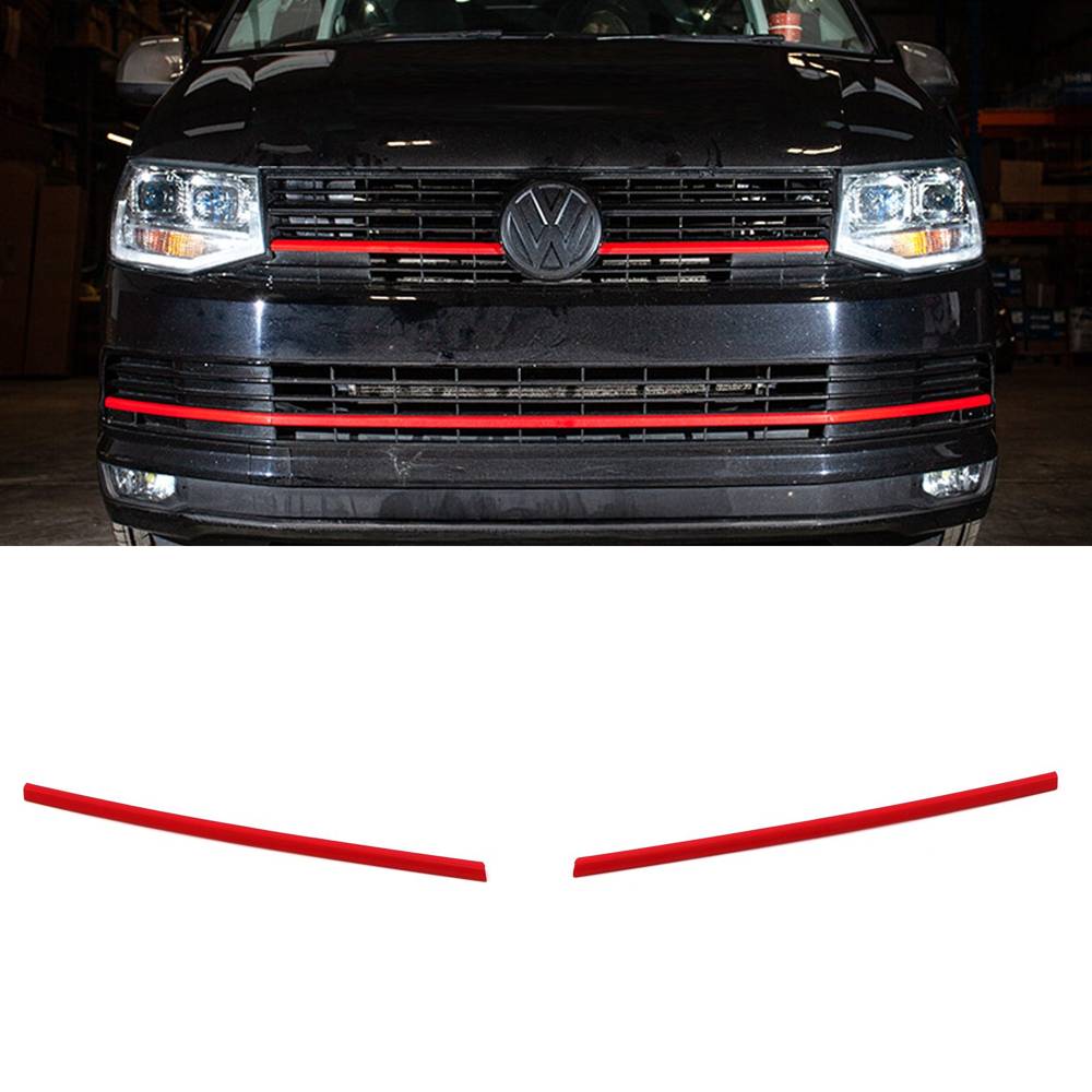 Red 2 Piece Short Upper Grille Trims – VW Transporter T6.1 19-24-Gravity Performance