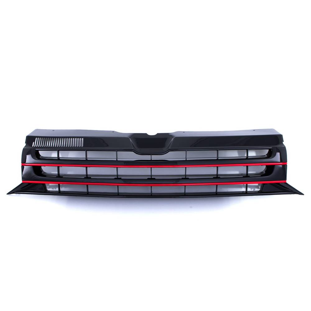 Gloss Black Badgeless Front Bumper Grille Red Trim – VW Transporter T5.1 09-15
