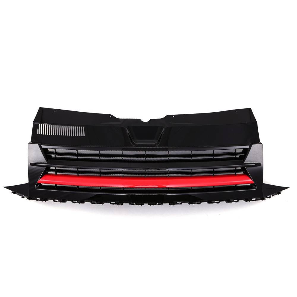 Gloss Black Badgeless Front Bumper Grille Red Trim – VW Transporter T6 16-19-Gravity Performance