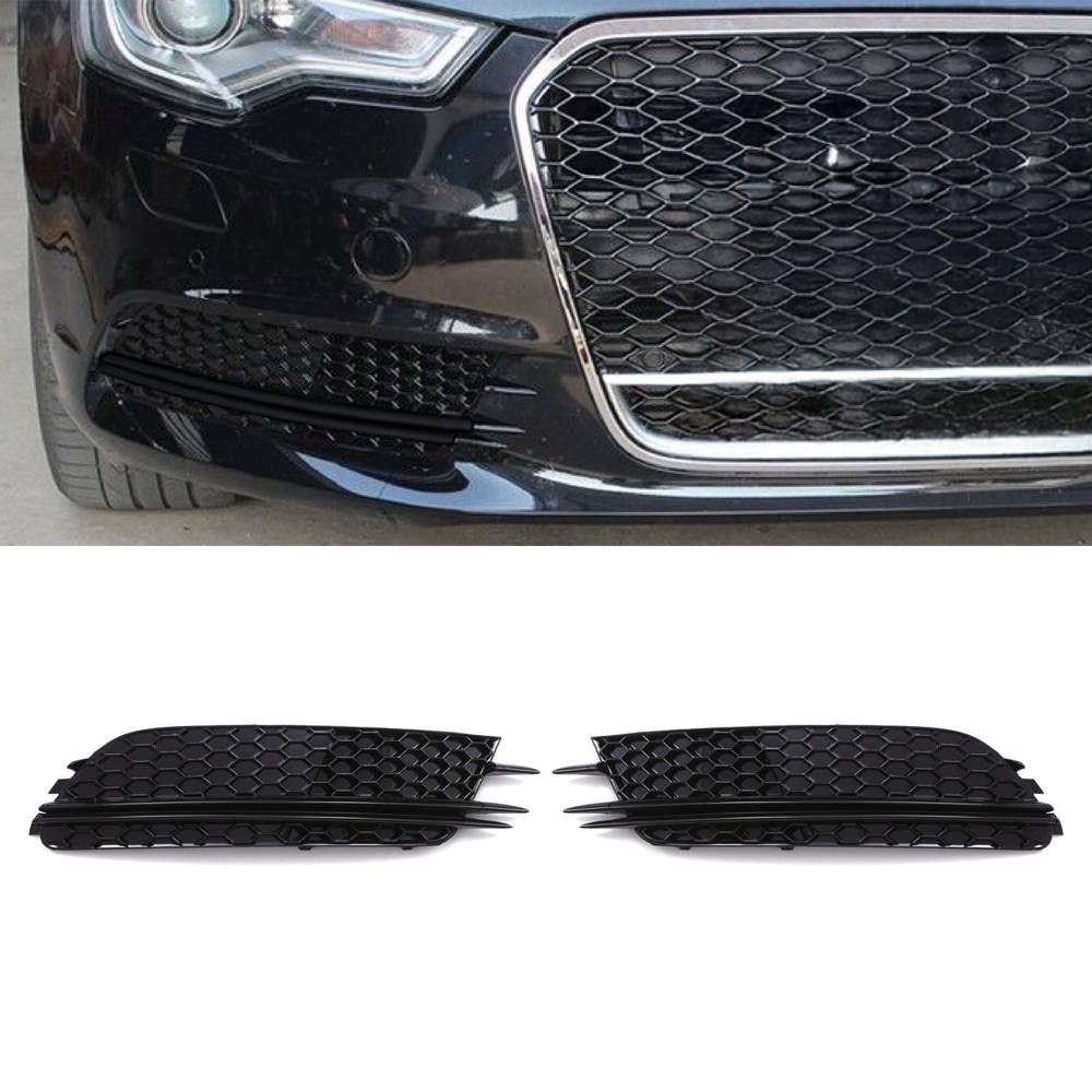 Front RS6 Style Fog Light Surrounds Gloss Black – Audi A6 C7 4G 11-15-Gravity Performance