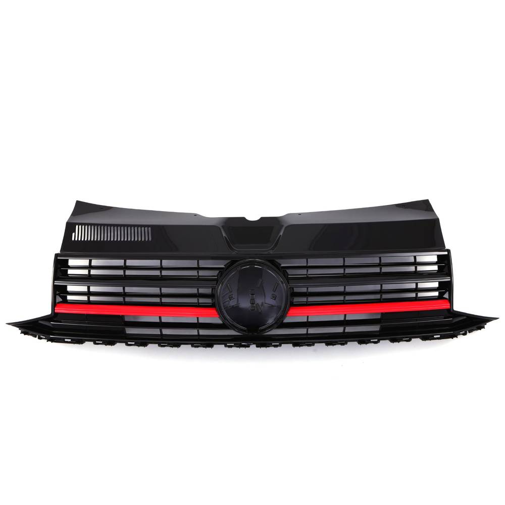 Gloss Black Badged Front Bumper Grille Red Trim – VW Transporter T6 16-19-Gravity Performance
