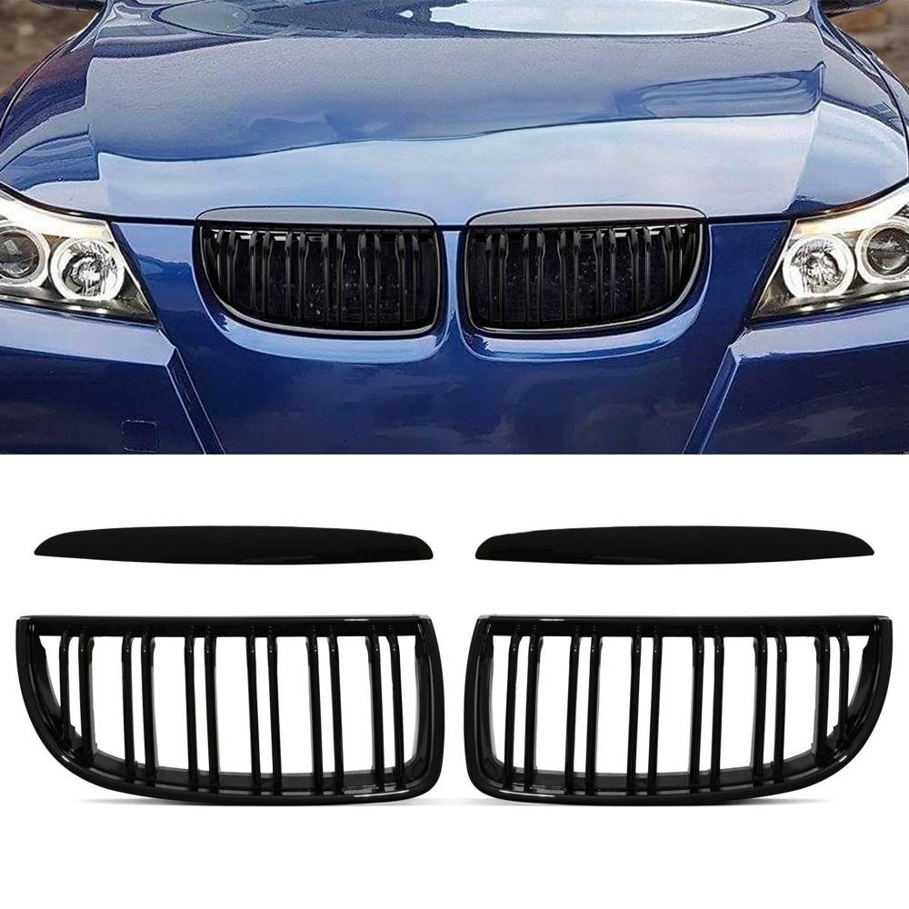 Gloss Black Front Double Kidney Grilles – BMW 3 Series E90 Pre-LCI 05-08-Gravity Performance