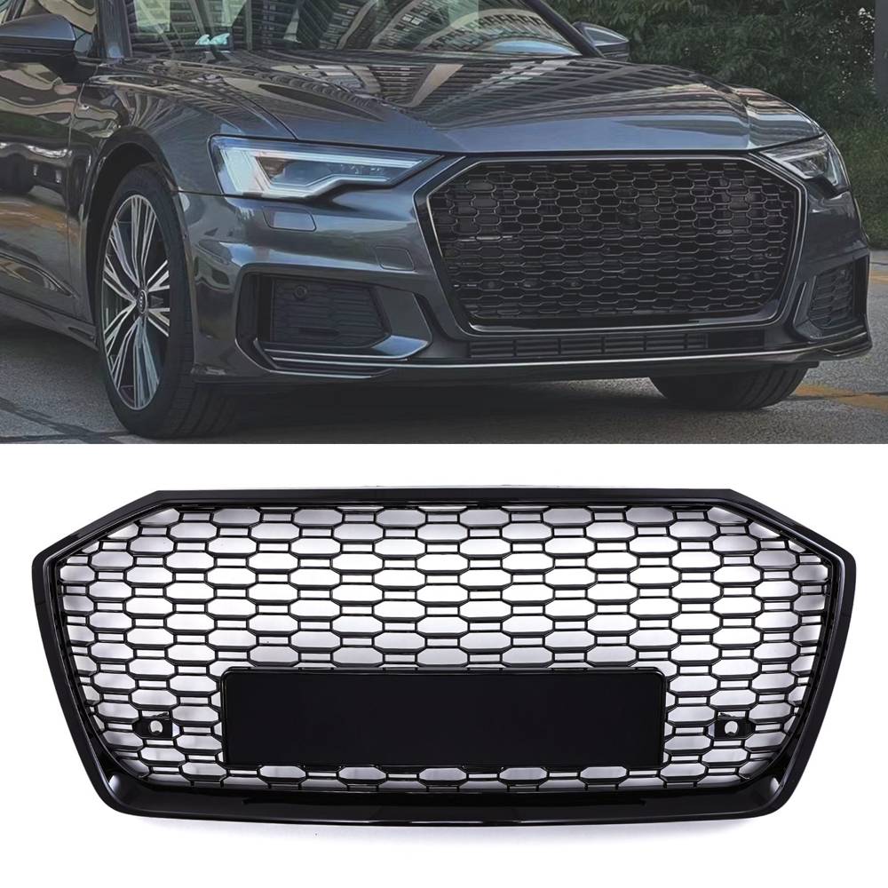 RS6 Style Front Honeycomb Grille Gloss Black – Audi A6 C8 19-24-Gravity Performance