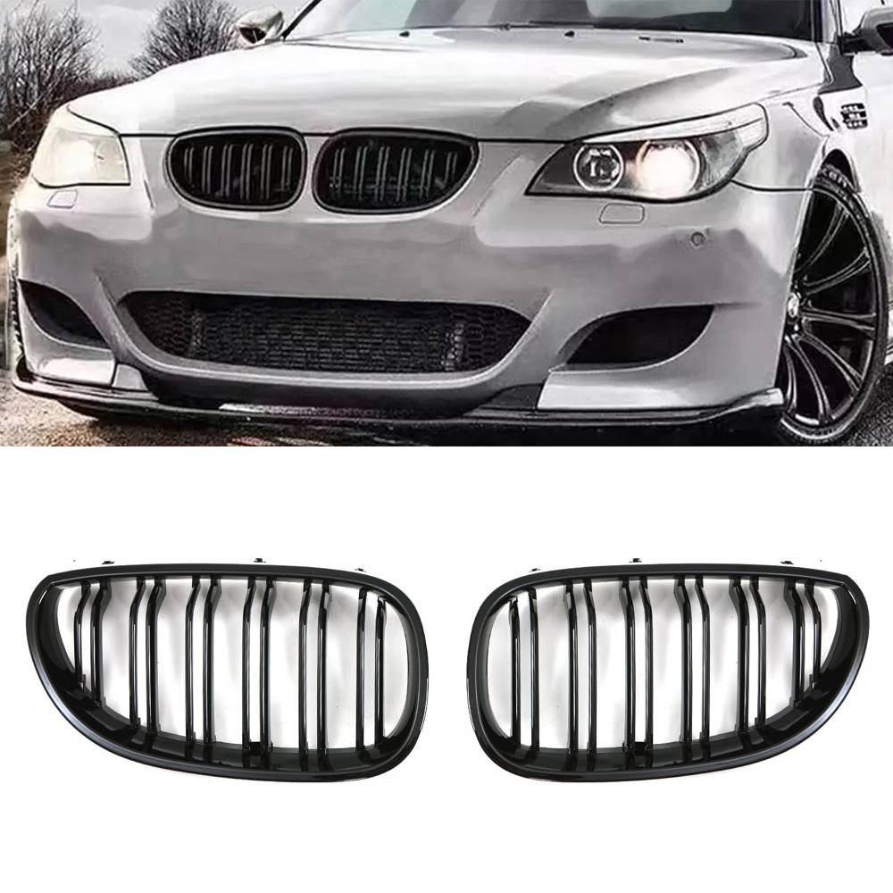 Gloss Black Front Kidney Grilles – BMW 5 Series E60 E61 03-10-Gravity Performance