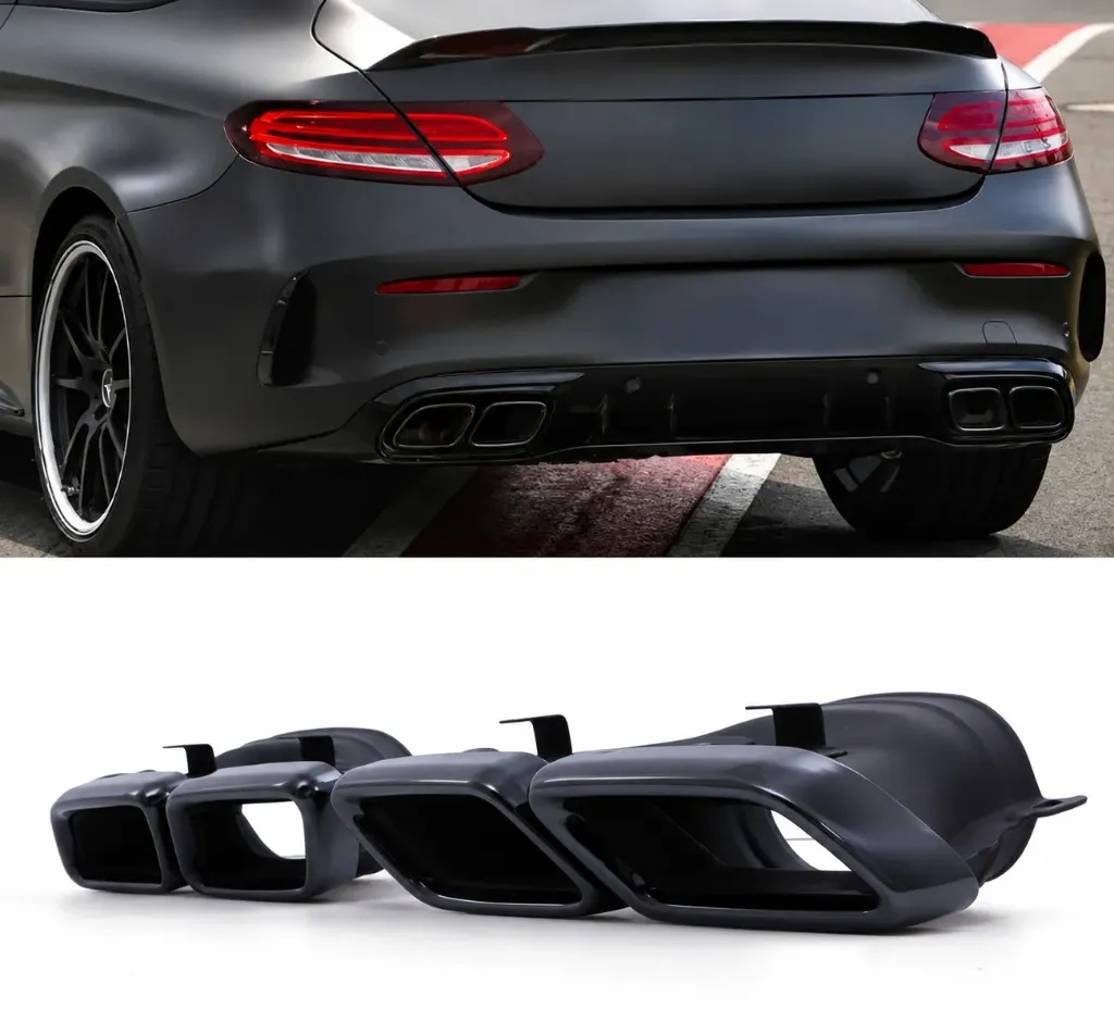 C63 Style Rear Quad Tailpipes Gloss Black – Mercedes C Class W205 17-23-Gravity Performance