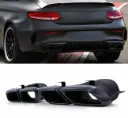 C63 Style Rear Quad Tailpipes Gloss Black – Mercedes C Class W205 17-23-Gravity Performance