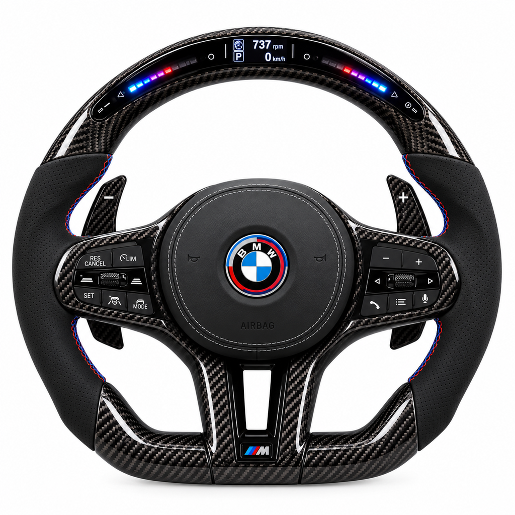 BMW carbon fibre LED display steering wheel
