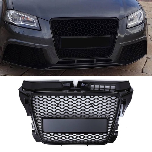 Front RS3 Style Badgeless Grille Gloss Black – Audi A3 8P 08-12