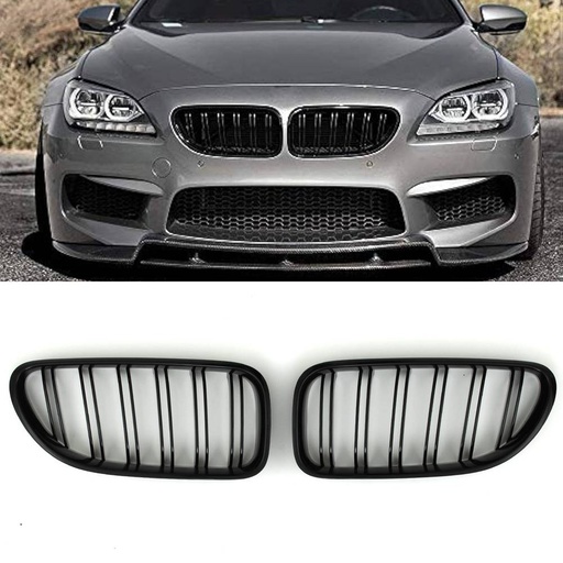 Gloss Black Front Double Kidney Grilles – BMW 6 Series F06 F12 11-18