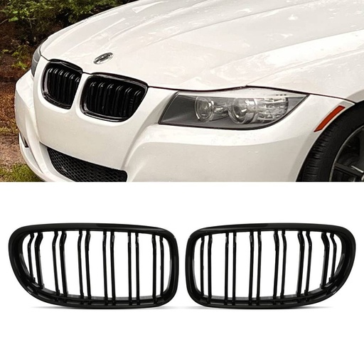 Gloss Black Front Double Kidney Grilles – BMW 3 Series E90 LCI 09-12