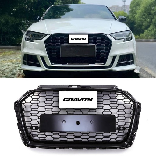 RS3 Style Front Honeycomb Grille Gloss Black – Audi A3 8V 17-20