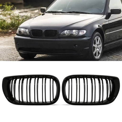 Gloss Black Front Kidney Grilles – BMW 3 Series E46 4 Door LCI 02-05